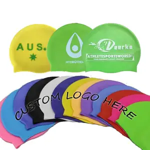 Custom Print Silk Screen Print National Flag Swim Caps Green Swimming Cap