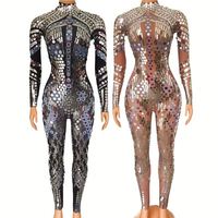 Combinaison sexy pour femmes, en sequins et strass, en spandex/nylon, une pièce, vêtements de danse, costumes de danse de pole dance, de danse de salon, pour les festivals