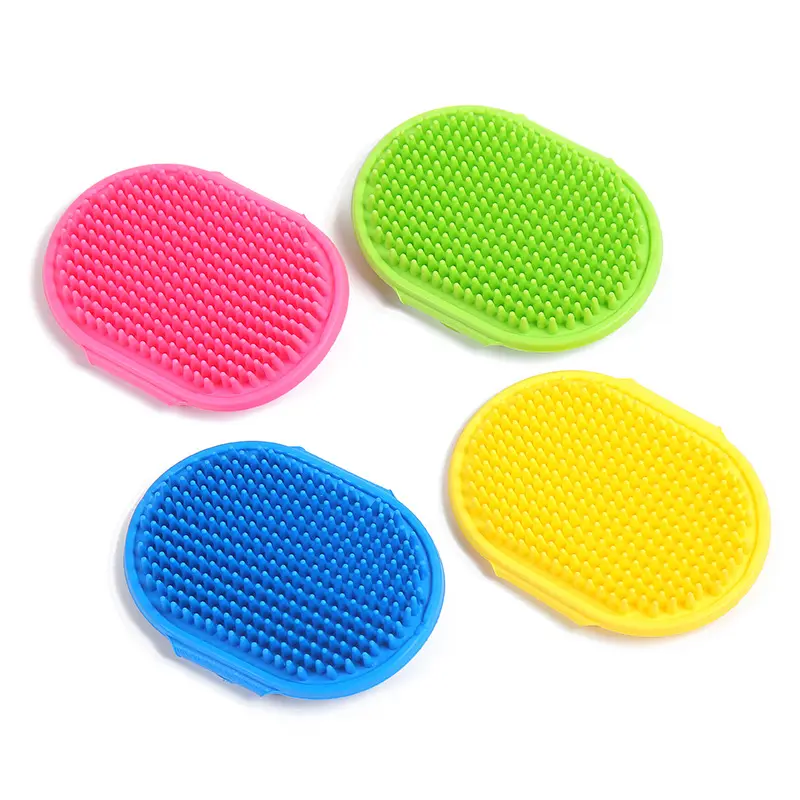 Dog Grooming Brush Pet Shampoo Bath Brush Soothing Massage Rubber Comb with Adjustable Ring Handle for Long Short Haire