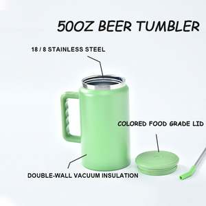 Vasos fríos personalizados con logo, tapas y pajitas, vaso térmico con asa, taza de viaje de acero inoxidable, termos de 50oz - Product Image 5