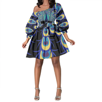 Robe africaine sexy à taille nouée avec une épaule personnalisée plume de paon grande taille pour femmes vêtements de vacances sexy