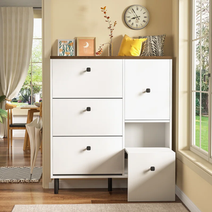 Armoire à <span class=keywords><strong>chaussures</strong></span> cachée avec 3 tiroirs à rabat Armoire à <span class=keywords><strong>chaussures</strong></span> autoportante Couloir Salon <span class=keywords><strong>Commode</strong></span> à <span class=keywords><strong>chaussures</strong></span> avec siège pliable - Product Image 3