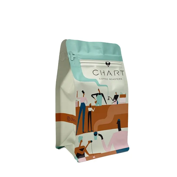 OEM फ्लैट बॉटम कॉफी बीन पैकेजिंग बैग अच्छी गुणवत्ता वाला मुफ्त डिजाइन पैकिंग कॉफी बैग
