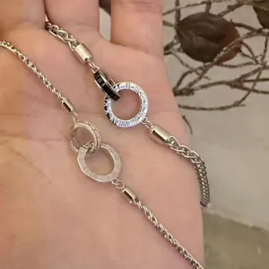 Pulsera de Doble Círculo de Plata <span class=keywords><strong>S925</strong></span> de Alta Calidad para Hombre y Mujer, Ideal como Regalo de Boda para Parejas - Product Image 4