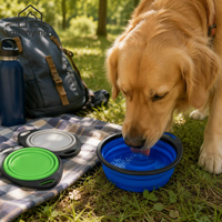 Bol pliable en silicone anti-déversement pour animaux de compagnie, plat portable pour l'eau et la nourriture pour chien et chat en extérieur