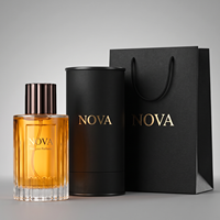 Vente en gros de flacons de parfum en verre cylindriques personnalisés, 100 ml, vides, emballage en carton mat, vaporisateur à pompe
