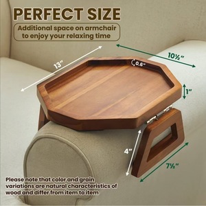 Plateau d'accoudoir en bois pliable pour canapé, table d'appoint, style minimaliste moderne, boîte de rangement, position centrale - Product Image 2