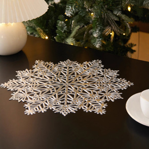 Christmas Snowflake Placemats Round PVC <b>Waterproof</b> Table <b>Mats</b> For Party Family Gathering Decorative <b>Mats</b> Rose Gold Gold Silver - Product Image 3