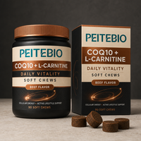 PEITEBIO CoQ10 L-Carnitine – Complément Quotidien Vitalité – Gommes à Mâcher Énergisantes Saveur Bœuf – Soutien Énergétique Cellulaire et Style de Vie Actif – 90 unités