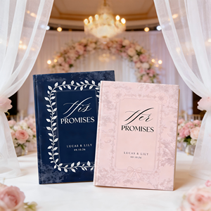 Service d'impression personnalisé, couverture rigide, design magnifique, ensemble de livres de vœux de mariage fleuris, livres de vœux élégants personnalisés pour lui et pour elle - Product Image 2