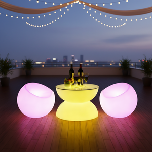 Mesa de Centro Moderna con Diseño Redondo de Plástico y Barras LED, Mueble de <span class=keywords><strong>Bar</strong></span> Luminoso para Interiores/Exteriores, Barras LED Únicas - Product Image 5