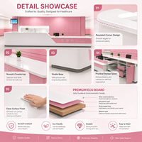 Comptoir de consultation médicale moderne et personnalisé pour hôpital, bureau d'accueil rose pour clinique, bureau d'information médicale avec éclairage LED
