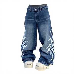Pantalones de mezclilla sintética vintage lavados para hombre - Pantalones de mezclilla sintética azul desgastado de corte holgado estilo streetwear - Product Image 1