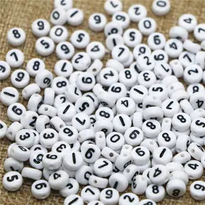 Fashion Accessories Flat plastic acrylic disc beads 4*7mm 0 1 2 3 4 5 6 7 8 9 figure digit number beads for jewelry making