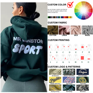 Conjunto de sudaderas y pantalones de chándal de algodón de alta calidad para mujer, cuello con capucha estampado bordado personalizado - Product Image 5