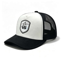 Casquette Trucker Bicolore Noir et Blanc Hot Salas avec Broderie de Patch Personnalisé, Dos en Maille Respirant, Réglable, 5 Panneaux, Casquette de Sport en Gros