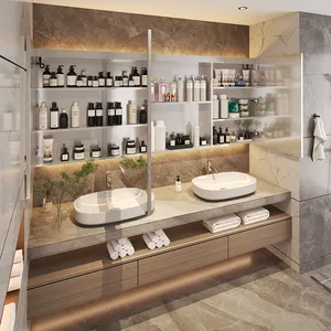 Hiện đại khách sạn sang trọng 60 inch bồn rửa phòng tắm Vanity Tủ Set với Counter Top