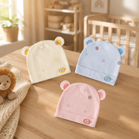 Chapeau pour bébé nouveau-né avec de jolies oreilles 3D |   Casquette pour bébé en coton doux de classe A avec badge lion |   Bonnet double couche doux pour la peau 0-3 mois