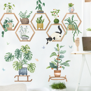 Boreal stile europeo verde foglia in vaso adesivi murali decorazione armadio adesivo <span class=keywords><strong>per</strong></span> cucina - Product Image 4