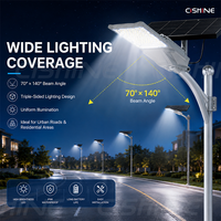 Lampadaire Solaire Extérieur Étanche Cishine IP65 200W 300W 400W 500W avec Batterie Intégrée et Bras pour Éclairage Routier