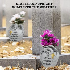 Vaso commemorativo a croce d'angelo per cimitero, 2 pezzi, con picchetti in ferro, decorazione da <span class=keywords><strong>giardino</strong></span>, regalo commemorativo per l'amore perso - Product Image 2