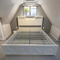 Nouvelle promotion 2024 : Lit double de luxe vintage en métal avec tête de lit, prise intégrée et espace de rangement, idéal pour chambre à coucher, blanc, montage facile