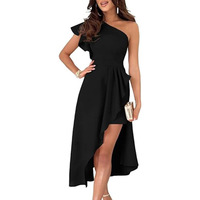 Nouvelle Collection Été 2026 – Robe de Soirée Midi Élégante pour Femme, Asymétrique, à Volants, Épaule Unique, Sans Manches