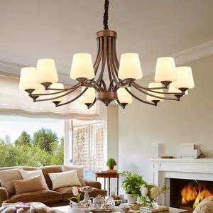 Lustre de salon rétro américain en <span class=keywords><strong>fer</strong></span> <span class=keywords><strong>forgé</strong></span> avec verre brun, <span class=keywords><strong>suspension</strong></span> LED, style campagnard minimaliste pour chambre principale et salle à manger - Product Image 2