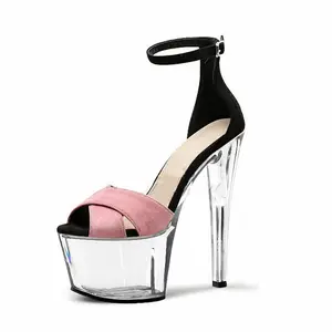 Cakar Sandalias Mujer 2022 Peep Toe 17CM Stripper Sepatu Platform Hak Square 20CM Sandal Pole Dance Sepatu Tumit Tinggi Wanita