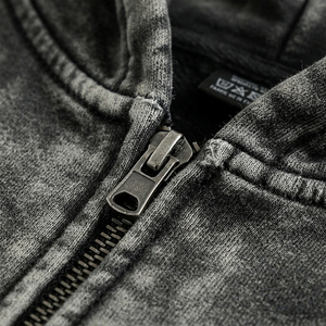 Sweat à capuche zippé épais pour homme, tendance 2026, délavé à l'acide, vintage, coupe oversize, gris anthracite, en molleton, effet usé, style streetwear - Product Image 5