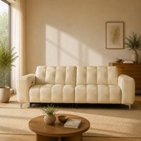 Canapé d'angle moderne en cuir véritable beige à deux places avec fonction inclinable électrique et rembourrage en éponge, idéal pour appartements et hôtels