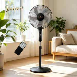 Ventilateur sur pied électrique en plastique certifié CB CE, 16 pouces, noir, moderne, avec télécommande, hauteur réglable, pour usage domestique et extérieur - Product Image 1