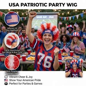 Perruque bouclée patriotique rouge, blanc et bleu, style afro, pour fête, fête de l'indépendance, costume de festival, pour adultes - Product Image 4