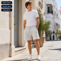 Shorts de sport pour hommes en molleton français 100 % coton 220 g/m² de haute qualité, personnalisés par le fabricant, avec cordon de serrage, pour la course et la gym, idéaux pour l'été