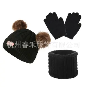 Personalizado niños de punto de invierno encantador lindo cálido pompón térmico sombreros unsex Beanie sombrero guantes bufandas cuello polaina bufanda sombrero guante conjuntos