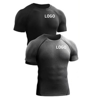 Lanyu Homme Compression Manches Courtes Sport Athlétique Anti-UV Séchage Rapide Entraînement Couche de Base Maillot de Corps Fitness T-shirt Été