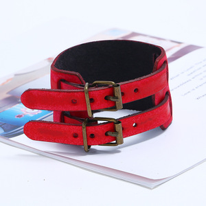 Venta al por mayor de estilo vintage punk pulsera de cuero ancho de doble hebilla pulsera brazalete para hombres y mujeres joyería - Product Image 3