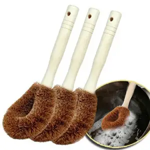 2023 Natural Coconut Brown sauce Pot Basting Oil Bristles Brush Wooden Long Handle Pot Brush