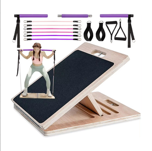 Tabla Inclinada Profesional de Madera Wellshow y Estirador de Pantorrillas, <span class=keywords><strong>Kit</strong></span> de <span class=keywords><strong>Barra</strong></span> de Pilates con Bandas de Resistencia Multifuncional - Product Image 1