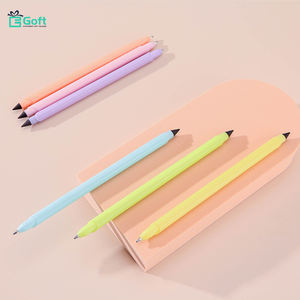 Stylo bille jaune personnalisé 2 en 1, un côté stylo bille, l'autre côté crayon sans encre, stylo à usage permanent - Product Image 3