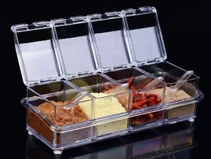 Organisateur d'épices transparent à couvercle rabattable, conteneur à assaisonnements à 4 compartiments avec cuillère, solution de rangement pour comptoir de cuisine - Product Image 3