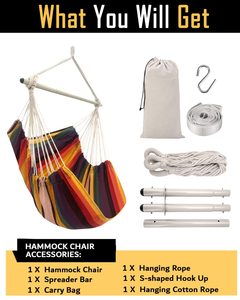 Cadeira de rede listrada com duas almofadas poste de madeira durável até 440 libras quarto interior e exterior pátio varanda ou balanço de árvore - Product Image 6