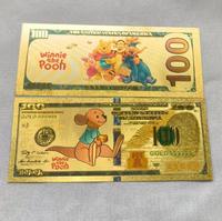 Billets de banque commémoratifs en feuille d'or sur le thème de Winnie l'ourson Disney pour enfants, cadeau souvenir