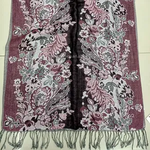 Woge premium supplier dress accessory shawls jacquard paisley floral polyester wrap turkish golden lurex shiny pashmina scarf