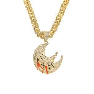 Novíssimo Colar com Pingente de Lua Estilo Hiphop Bling, Banhado a Ouro e Prata em Liga, Corrente Cubana Masculina da Moda, Joias para Atacado - Product Image 1