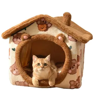 Four Seasons Cat Dog House Bett Zwinger Faltbares Welpen nest Warmes Höhlen schlaf bett Niedliche Abdeckung Haustier bett Haus Innen möbel