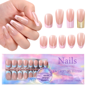 Uñas Postizas Sin Rastro, 150 Piezas, Pre-fabricadas, Francesas, 3 en 1, Puntas de Uñas de Gel Acrílico Suave, Cobertura Completa - Product Image 3