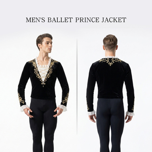 Chaqueta de ballet para hombre con bordado dorado de terciopelo negro, disfraz de ballet profesional para hombre, para el Príncipe de la Cascanueces - Product Image 3