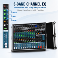 Table de mixage amplifiée 12 canaux EP-12ant 600W x 2 avec amplificateur de puissance, flight case, égaliseur 6 bandes, 24 DSP, USB, Bluetooth, 48V pour scène live et église