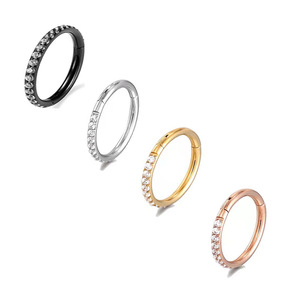 Anneau segmenté à charnière en acier inoxydable 316L avec zircone cubique |   Bijoux de piercing hypoallergéniques plaqués or pour les oreilles, le nez, le cartilage - Cadeau - Product Image 4